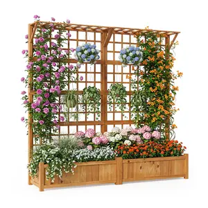 71" Raised Garden Bed with Trellis – Wood Planter Box, Hanging Roof, Drainage Holes – Outdoor Container for Climbing Plants, Flowers & Vines