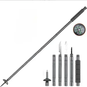 41.7" Modular Aluminum Tactical Hiking Stick – 5-Piece Walking Stick with Compass, Screwdriver & Whistle, Tungsten Tip, Carry Pouch for Trail, Travel & Everyday Walks