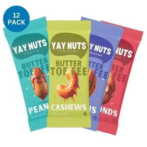2 BOX Yay Nuts Butter Toffee Cashews, Butter Toffee Almonds, Butter Toffee Peanuts - Sampler Pack 4 - Flavors, Delicious and Sweet Nut Snacks Crunchy, Peanut, Cashews and Almonds Nut Snack Packs for School, Office, Road Trips turtles chocolate