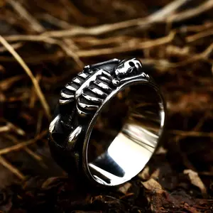 GTHIC Full Skeleton Wrap Stainless Steel Skull Ring for Men Women Daily Wear Statement Jewelry Birthday Gifts