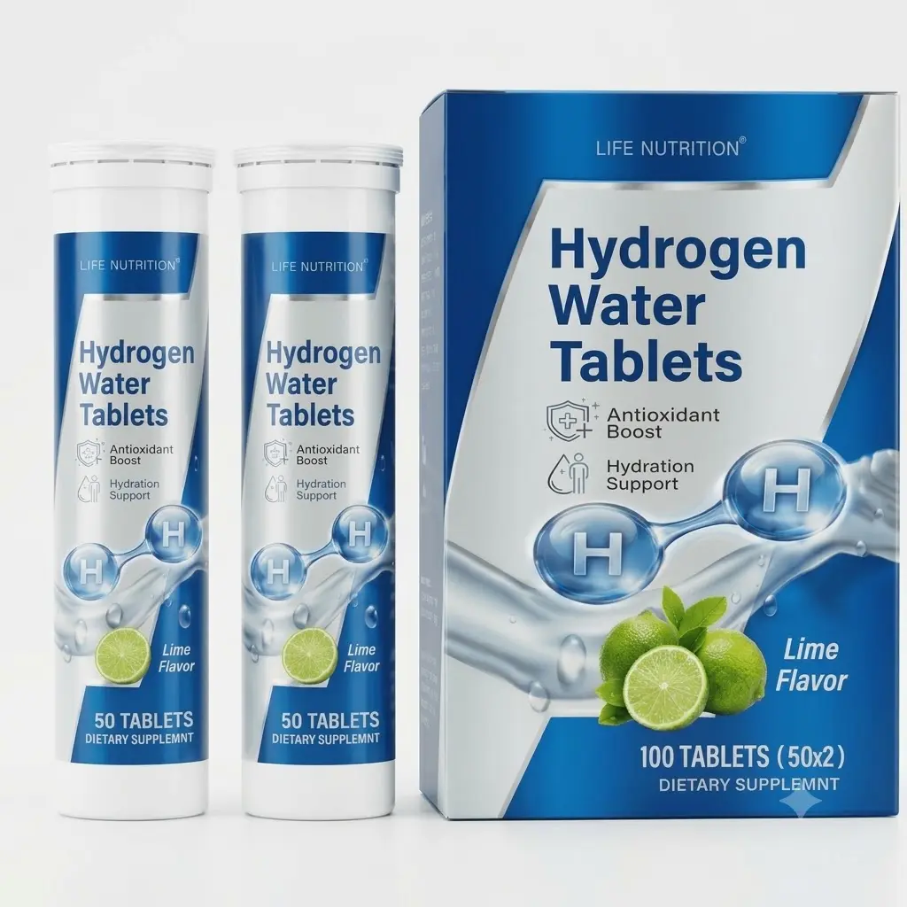 Hydrogen Water Dietary Supplement Effervescent Tablets - Sugar-Free, Lime Flavor, Fast-Dissolving, 12 oz Equivalent - Supports Adults' Daily Hydration & Wellness - On-the-Go Refreshment - 50 or 100 Count