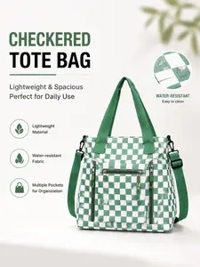 Ladies' Detachable Shoulder Strap Crossbody Bag, Corduroy Tote, Vintage Plaid, Multi Pocket Zipper, Soft Fabric Backpack, School & Daily Use
