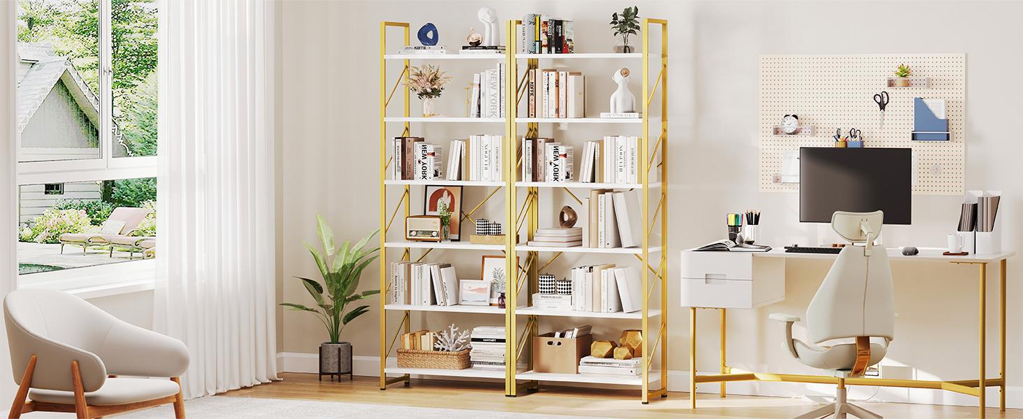 DWVO Tall Bookshelf 6 Tier Bookcase, Modern Gold Book Shelf, Open Display Storage Rack Shelves for Living Room/Home/Office/Kitchen, Holder Organizer for Books/Movies DWVO Tall Bookshelf 6 Tier Bookcase, Modern Gold Book Shelf, Open Display Storage Rack Shelves for Living Room/Home/Office/Kitchen, Holder Organizer for Books/Movies