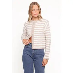 Dean Striped Cardigan - White/Beige
