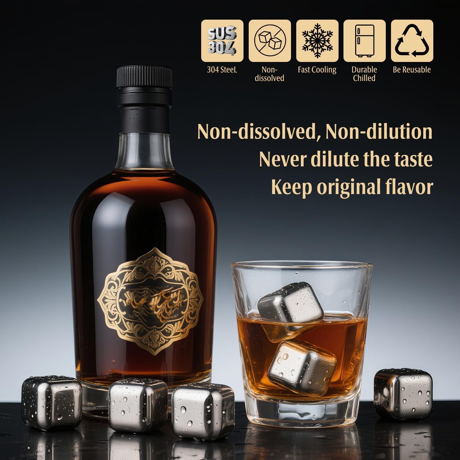 Whiskey Stones Set, 8 Packs Stainless Steel Whiskey Chilling Rocks, Reusable Ice Cube for Drinking, Cool Birthday Gift for Men Dad, Boyfriend, Beer Lover, Bourbon, Scotch, Gin, Beverage, New Year Whiskey Stones Set, 8 Packs Stainless Steel Whiskey Chilling Rocks, Reusable Ice Cube for Drinking, Cool Birthday Gift for Men Dad, Boyfriend, Beer Lover, Bourbon, Scotch, Gin, Beverage, New Year