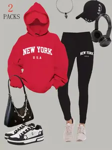 Women's Casual Hooded Sweatshirt Set, Winter Thick Fabric, Loose Fit, Fashionable Sports Wear, Ideal for Daily Use & Travel, Sweatsuit Set