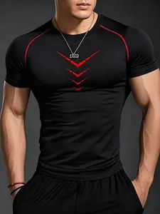 Streetwear Men's Athletic Compression T-Shirt Red Arrow Graphic Print Elastic Raglan Sleeve Quick Dry Gym Training Fitness Sport Top