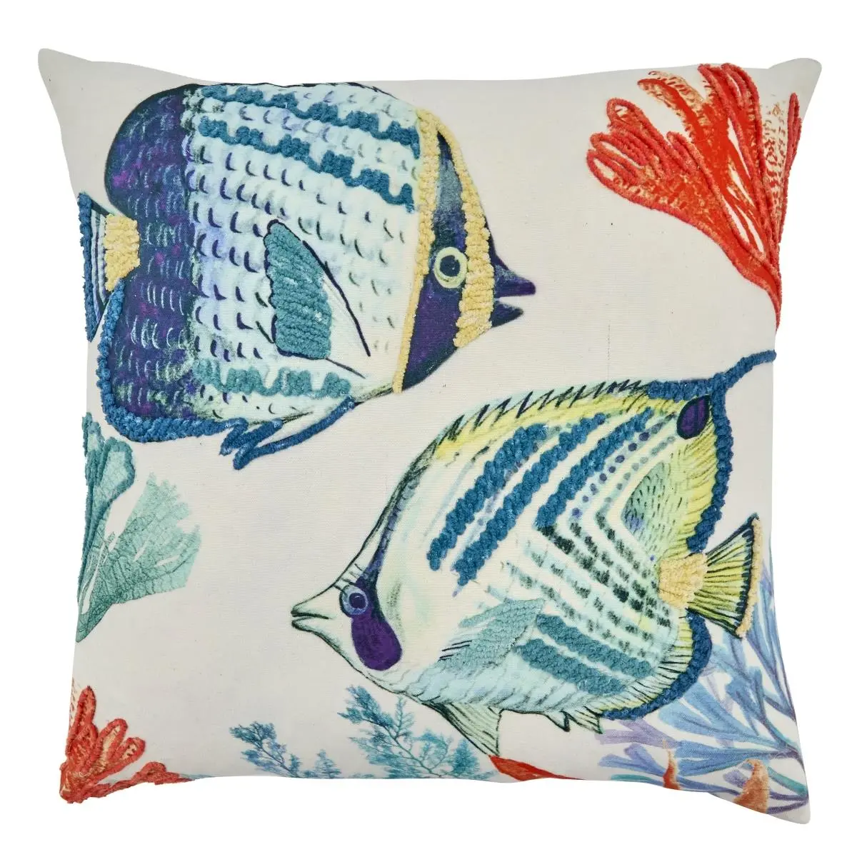 212 MAIN 20 in. Square Tropical Fish Design Throw Pillow Cover - Bright Colors Decorative Cushion for Playful Living Room Outdoor Sofa Decor, Decorative Cushions