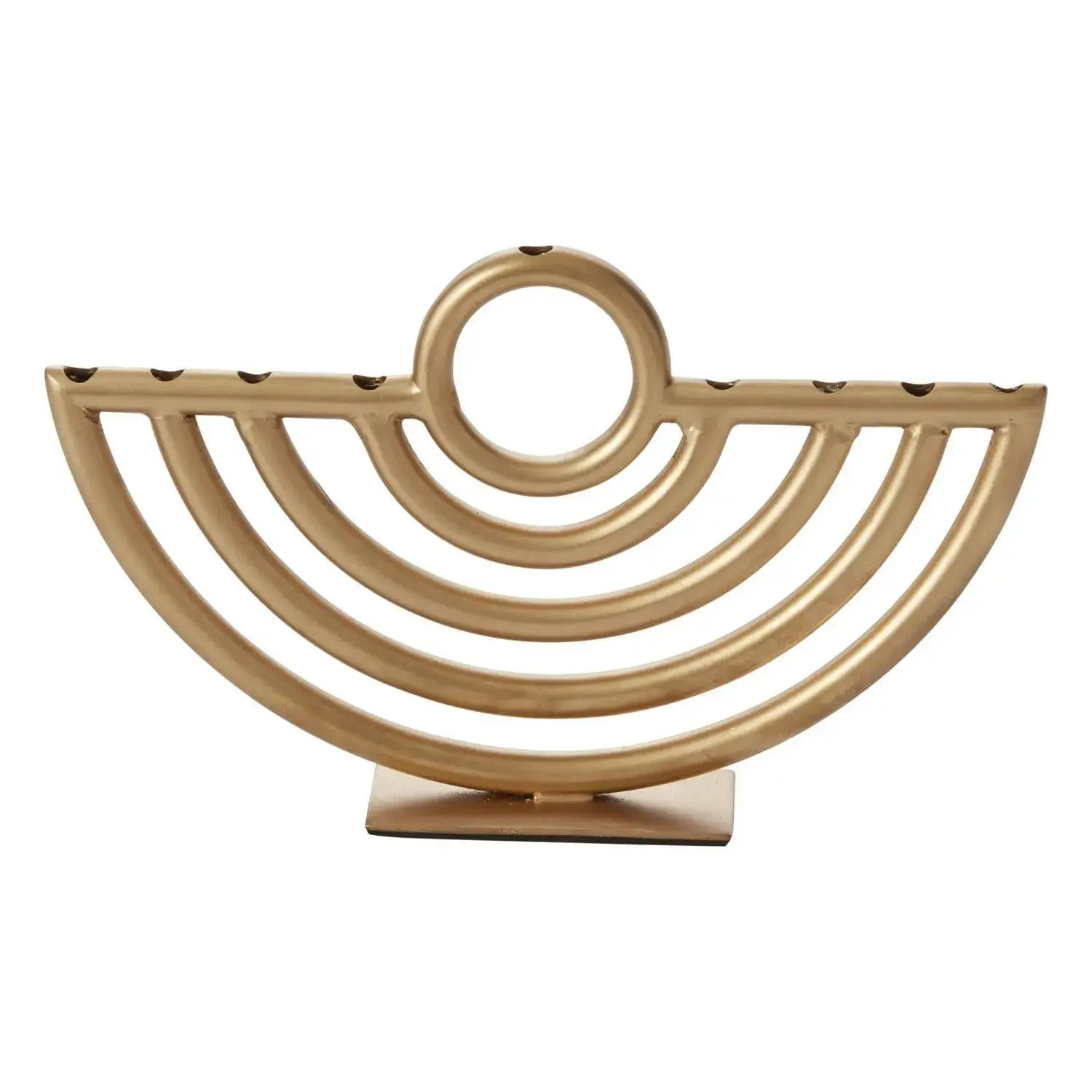 Gold Metal Circle of Life 9-Candle Modern Menorah, Decorative Candelabras for Home Decor