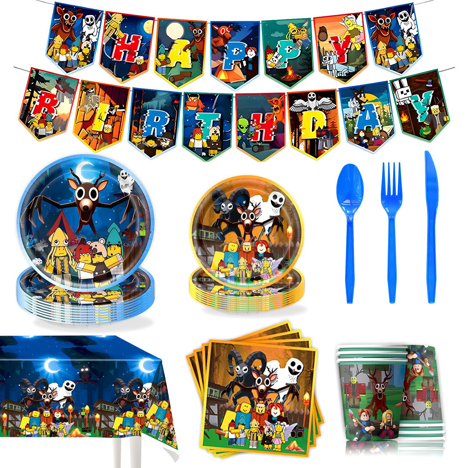 [Roblox] Roblox Toy Ninety Nine Nights-Themed Birthday Party Decoration Set — Banner, Cake Toppers, Balloons, & Party Favors | Create a Spectacular Celebration no roblox gift card Gold Graduation Supplies Kit