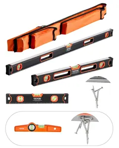 【Summervibes】VEVOR 4-Piece Torpedo Level (Only 10-inch has magnetic),  48/24/16/10 Inch Box Levels Set, Fluorescent Light Up Bubble Vials Ruler for 45/90/180 Degree, Aluminum Alloy Magnetic Leveler Tool, Shock-Proof