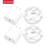 2-Pack iPhone Charger Type-C Mobile Wall Block with 2-Pack 10FT/6FT USB-C to Lightning Cables, 20W Power Fast Charging Adapter, Secure Overheat Protection, Auto Voltage Control for iPhone 14/13/12, AirPods Pro,techvibes