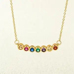 Dainty Birthstone Bar Necklace for Women – Gold Plated Chain with Sparkling Multi-Color Stones, Stylish Minimalist Jewelry To Dress Up Any Outfit, Ideal Gift for Mom, New Mom, Teacher or Friend on Mother’s Day, Graduation, Birthday or Holiday