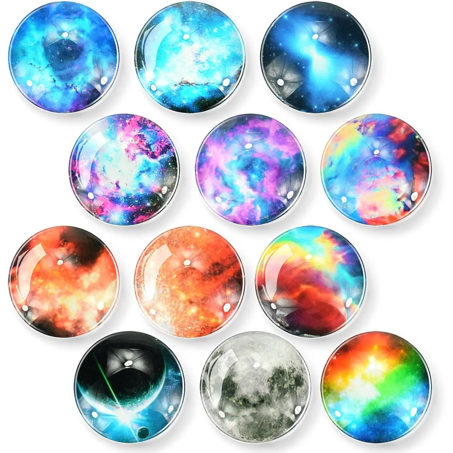 12 Pcs Starry Sky Strong-Hold Round Glass Refrigerator Magnets, Decorative Home Decor for Office Whiteboard, Cabinet, Cosmic Starry Sky