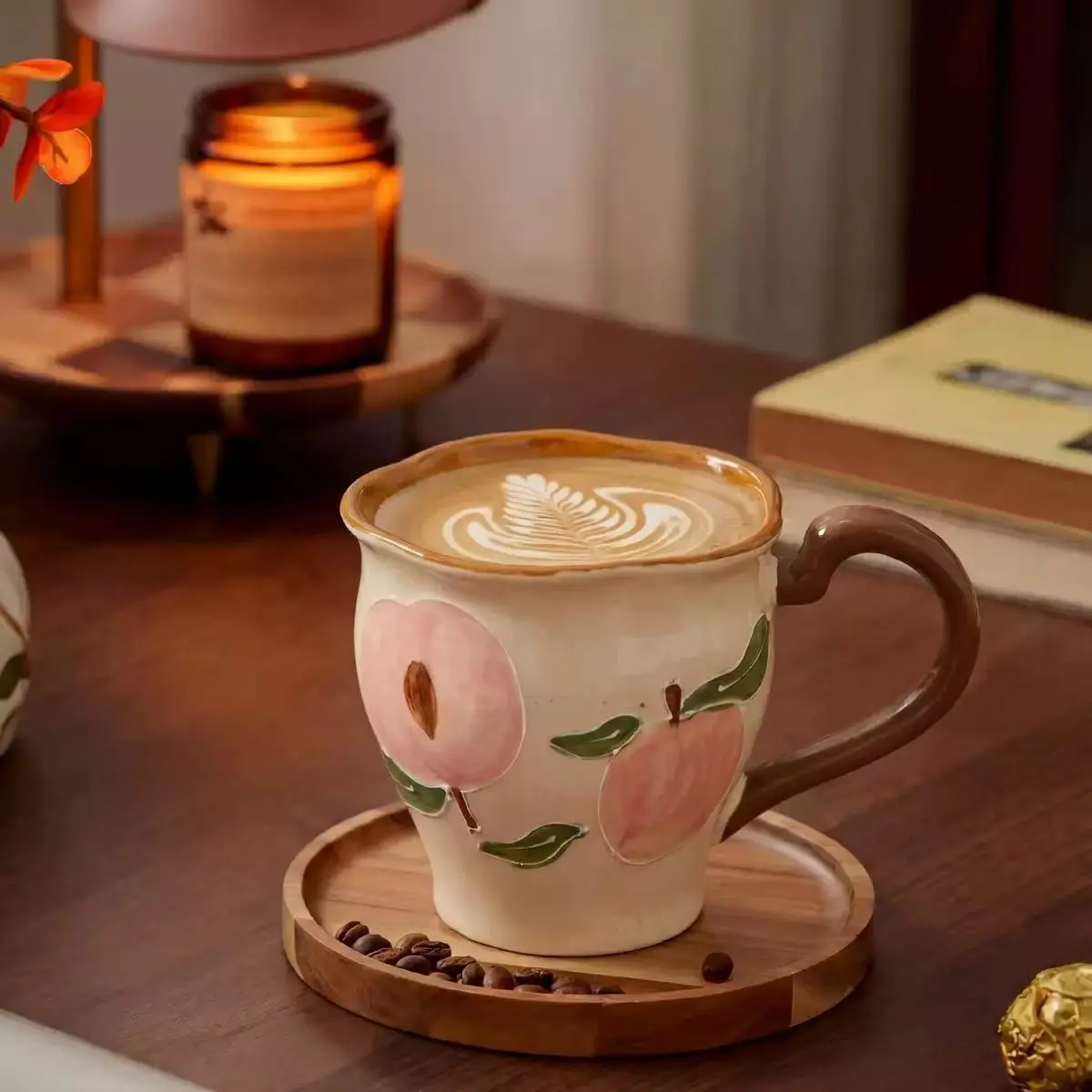 Ceramic Floral Coffee Mug, Cute Coffee Cup with Handle, Vintage Tea Cup for Home Office