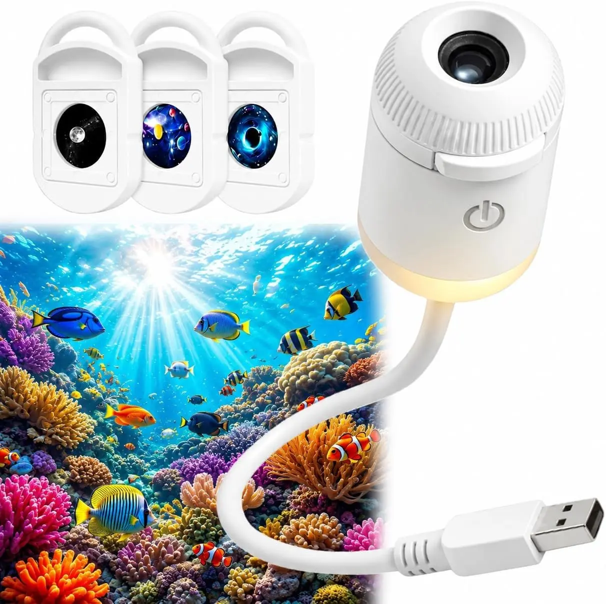 Galaxy Projector Night Light, 2-in-1 Holographic Star 5d Ocean Projector Plug and Play hd Star Smart Ceiling Projectors Lamp 360° Space Starry Sky USB Projection (24 Projection Films)