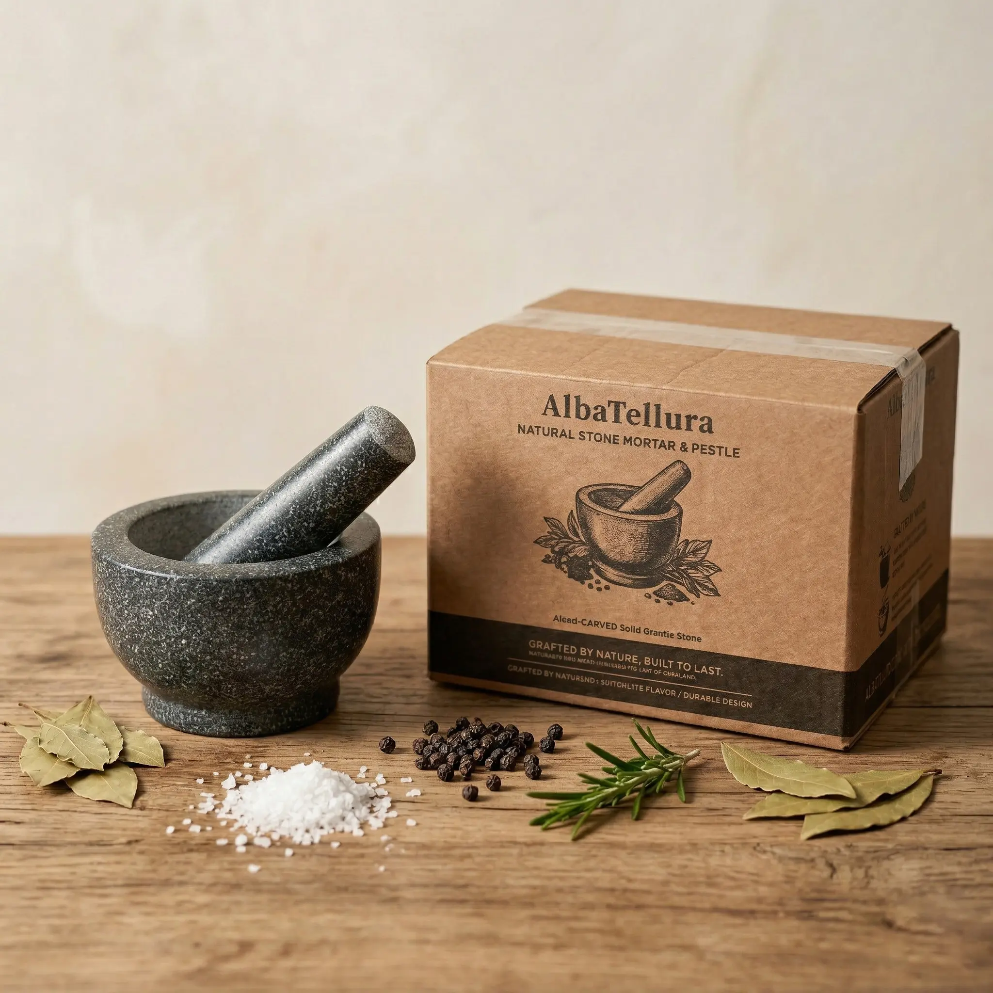 Solid Granite Grinding Mortar and Pestle Set, Kitchen Utensil for Seasoning Preparation