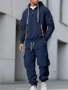 VYX Men's Winter Tech Fleece Hoodie Sweatpants Set Multi-Pocket Zipper Drawstring Comfortable Casual Wear Unisex Fashion Warm Clothing Soft High Quality Streetwear Basic