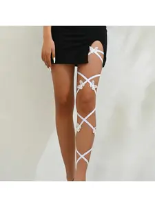 Sweet White Mesh Bow Lolita Elastic Cross Strap Thigh Garter Kawaii Cosplay Accessory Women