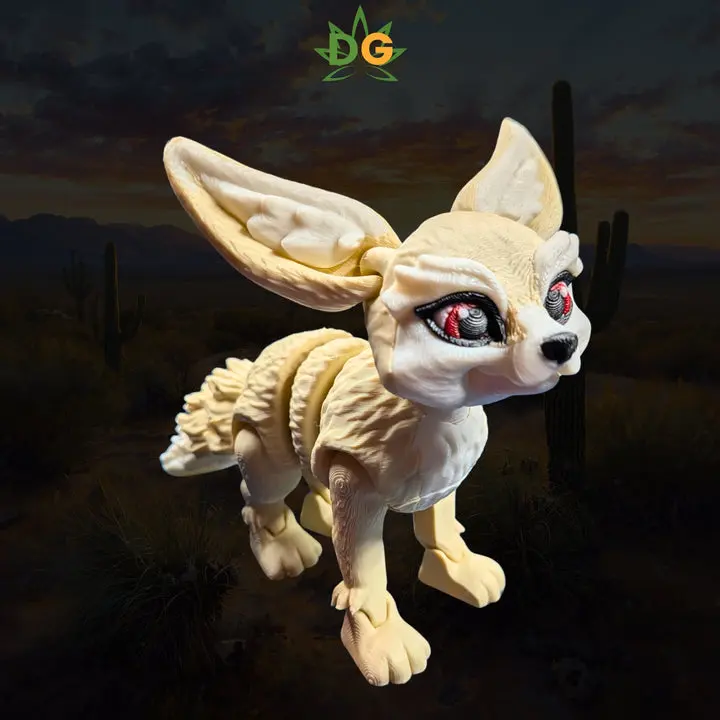 DG 3D Printed Flexible Fennec Fox Artistic Articulating Figurine - Desert Animal Statue with Articulated Parts, Furry Texture, Moveable Eye-Tail, Home Shelf Decor, Gift Idea for Home Supplies Display