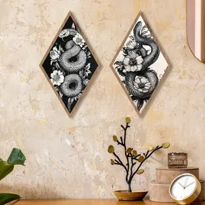 Snake & Flower Pattern Wall Art, 2 Counts/set Wooden Wall Decor, Wall Hanging Decor for Home Living Room Bedroom, Ornaments, Modern Home Decoration