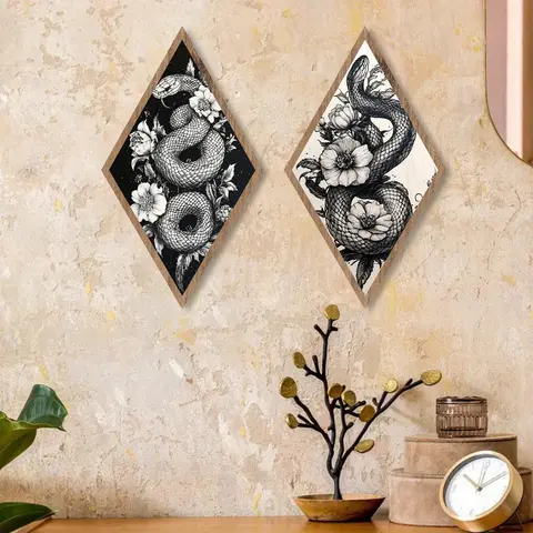 Snake & Flower Pattern Decorative Wall Art, 2 Counts/set Wooden Wall Decor, Wall Hanging Decor for Home Living Room Bedroom, Ornaments, Modern Home Decoration