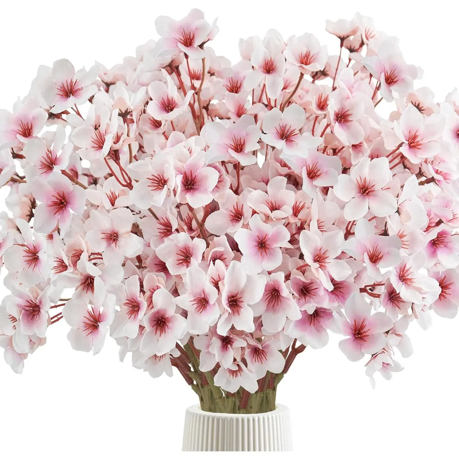 16 count Artificial Cherry Blossom , 15.7"  Pink Peach  Slik Faux Cherry Blossom Stems Flower Boquet for Home Vase Wedding Party Spring Decoration
