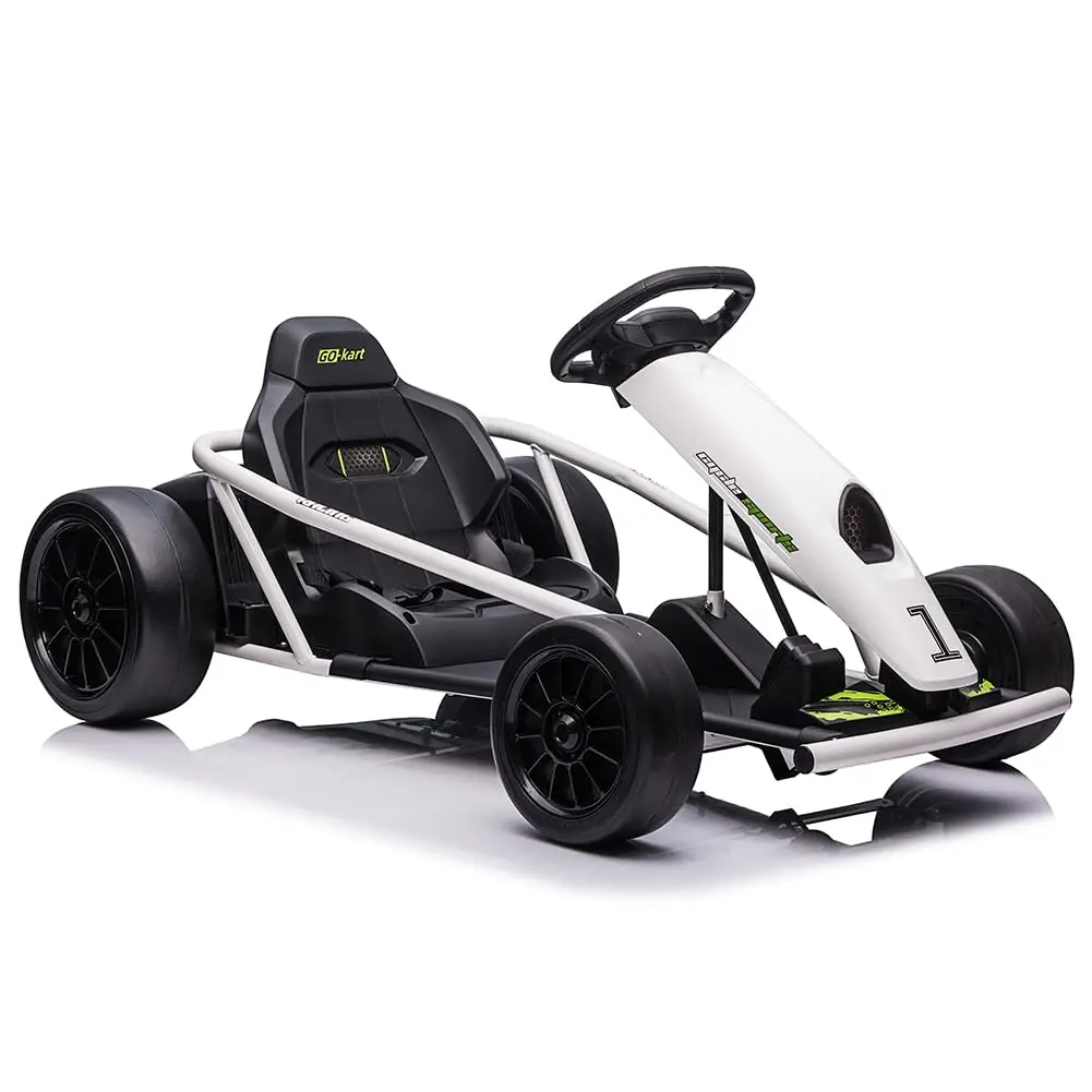 【Christmas Gift】24V White Electric Ride-On Go Kart, Drifting Go Kart for Ages 8+, Go Karts, Drifting Go Karts