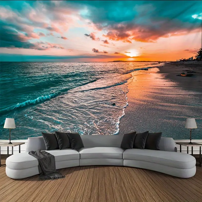 Ocean Beach Tapestry, Polyester Tapestry, Wall Hanging For Living Room Bedroom Office, Home Decor Room Decor Party Decor, With Free Installation Package