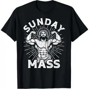 Cotton Graphic Tees Streetwear Gifts  Funny Christian Sunday Mass Bodybuilder Gym Jesus Motivation T-Shirt