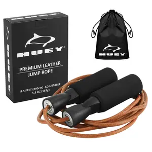 HUEY Sport Leather Jump Rope Skipping Rope for Speed Quiet Training Boxing MMA Cardio Crossfit Fitness Workout Indoor and Outside Exercise  (5.5 oz)