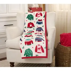 Kringle Express Oversized 60x80 Holiday Printed Throw w/ Trim lover gift warm flannel plush blanket modern design style fleece  lined jacquard sherpa sofa bed office shawl vibrant character art book  lovers air conditioning room handmade soft flat earth m