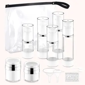 13 Pack Travel Size Containers, 1.7/1/0.5oz Clear Airless Pump Bottles, Makeup Containers, TSA Approved Skincare Empty Travel Bottles Leak Proof Refillable Jars for Toiletries, Lotion, Liquid, Cream