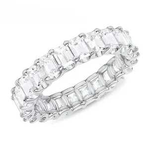 3 Colour 14K White Gold Plated Large Square CZ Cubic Zirconia Full Eternity Band Ring  Stackable Wedding Band for Women/Men