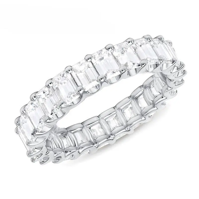 Unisex 3-Colour 14K White Gold Plated Large Square CZ Cubic Zirconia Full Eternity Band Ring, Hypoallergenic Stackable Bridal Statement Ring for Women, Safe for the Skin