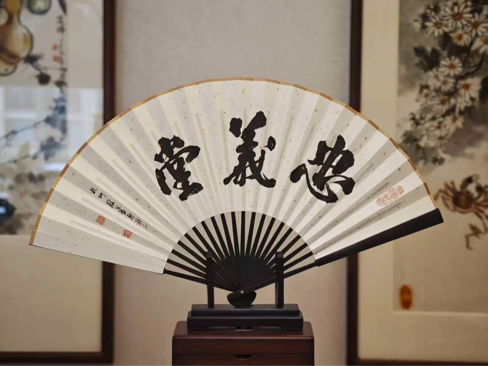 Traditional Chinese Double-Sided Rice Paper Folding Fan, Hand Calligraphy Fan, Retro Oriental Handheld Paper Fan
