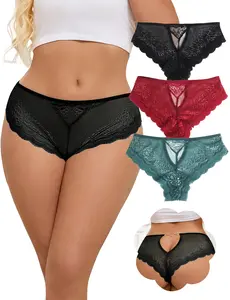 OHYEAH Women's Contrast Lace Cheeky Panties - Breathable Comfy Lingerie Underwear, Fashion Soft Bikini Briefs with Heart Ring Backside