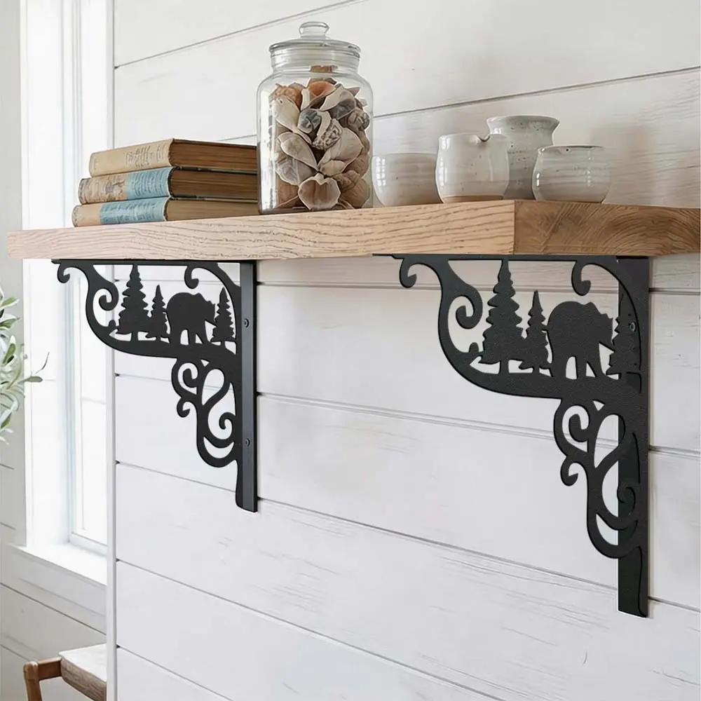 Christmas Tree Cutout Floating Shelf Brackets (Set of 2) — Sturdy, durable, and easy-to-install wall-mounted brackets blending Asian Zen aesthetics; suitable for storage and decorative display in kitchens, bathrooms, bedrooms, and balconies.