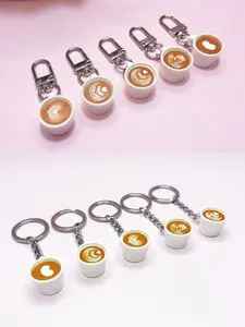 5pcs Resin Coffee Art Charms Set, Tulip Heart Layered Design, DIY Keychain, Car Key Ring, Bag Accessory, Wallet Charm, Holiday Gift