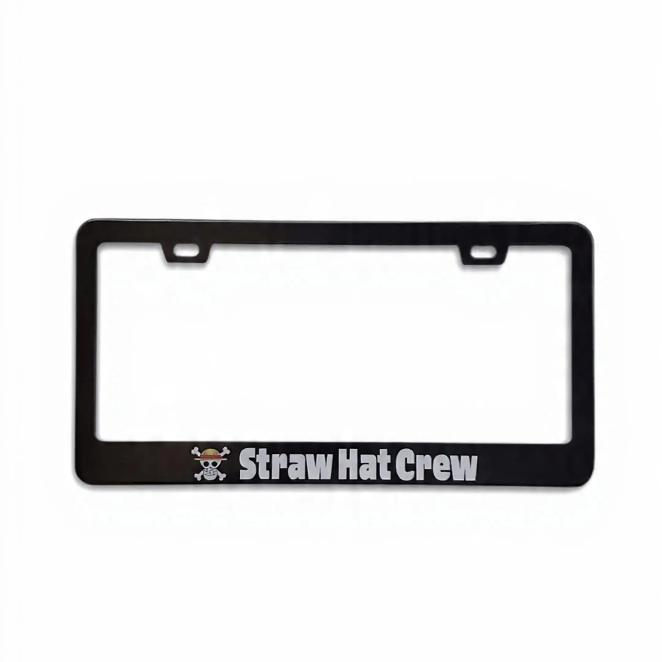Straw Hat Pirate Theme License Plate Cover | Black Stainless Steel, Weatherproof Auto Frame