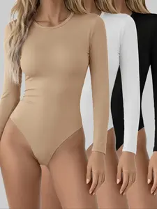 Women's 3-Piece Fall Winter Set, Fashionable Comfort Knit Round Neck Long Sleeve Jumpsuit, Inner Wear or Outerwear, Bodysuits