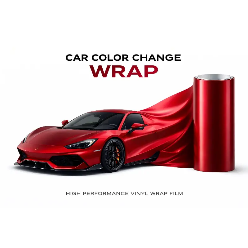 2026 New Liquid Cherry Red PET Car Wrap Vinyl Film - Glossy Metallic 3D Effect Auto Body Decal for BMW, Mercedes, Tesla & All Cars For Car Décor