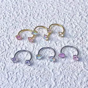 20G(0.8mm)/18G(1.0mm) Titanium 8mm Horseshoe Nose Hoop Internally Threaded Gems Nose Ring with Free Ball Holder