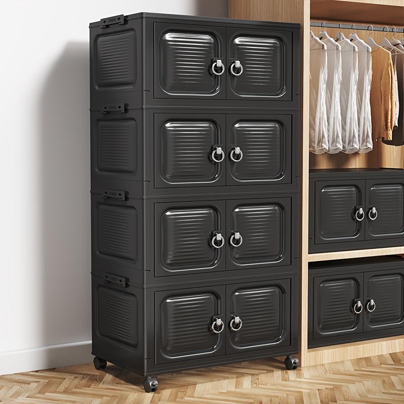 Increase the width2/3/4-Tier Multi-Functional Folding Storage Cabinet: Space-saving, easy to assemble, stackable, and comes with lids. Large capacity, ideal for living rooms, bedrooms, wardrobes, cabinets, offices, and dorm room organization and storage.
