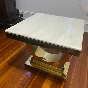 Marble Coffee Table with Sleek Gold Base and Modern Square Design for Living Room Decor