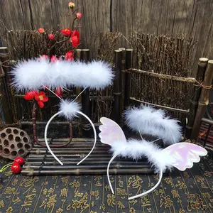 Angel Halo Headband & Feather Wings Set for Children's Day Costume Party Performance Supplies Bar Decoration Props