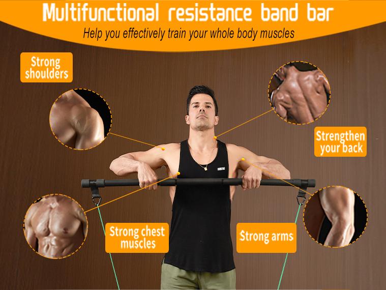 HOTWAVE Resistance Band Bar,Portable Plus Length Strength Training Bar,Adjustable 33"/45",Full Body Exercise Power Lifting Fitness Bar,At Home Workout Equipment