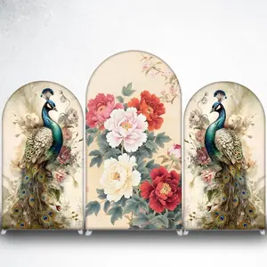 15-day DeliveryElegant Peacock with Floral Arch Backdrop Cover for Wedding and Birthday Party Photo Booth