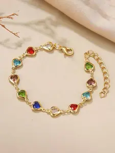 Fashion Colorful Heart Rhinestone Chain Bracelet, Fashion Stacking Bracelet, Heart Shaped Bracelet, Simple Elegance Sweet Women's Party Accessory, Versatile and Stylish Hand Jewelry, Elegant Bangle Bracelet