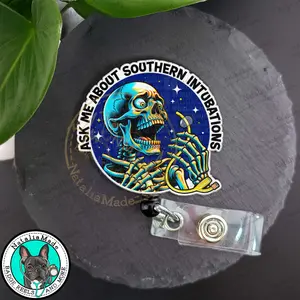 NataliaMade Funny Retractable ID Badge Holder Ask Me About Southern Intubations Skeleton Flame Design for Urology Nurses, Healthcare Staff